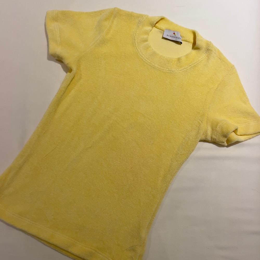 Gil Rodriguez Yellow Terry Cloth T-Shirt Short Sleeve Crew Neck Top